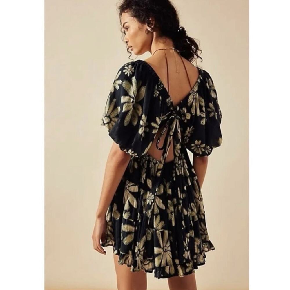 Free People Bohemian Floral Flutter Sleeve Perfect Day Printed Mini Dress Medium - Picture 4 of 16